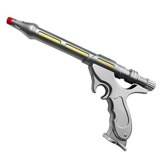 Guild Arms foam gun styled as a silver ray pistol with yellow accents sci-fi cosplay foam pistol prop