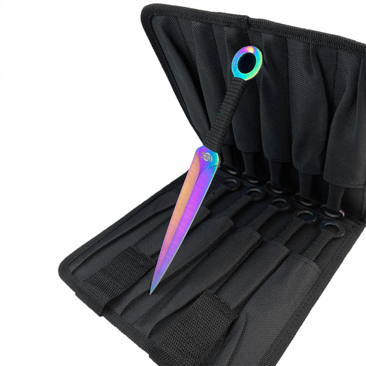 Target Master 12 PCS Ninja Kunai Black & Rainbow Set with colorful blades and durable carrying case