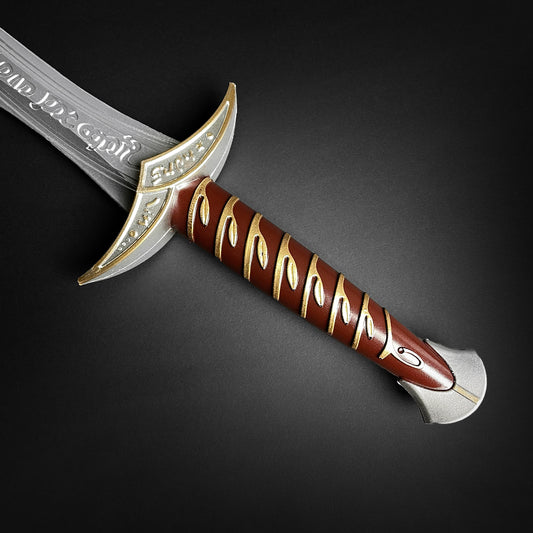Guild Arms foam cosplay short sword realistic with detailed brown and gold handle on black background