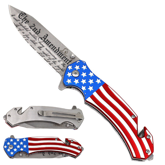 Pacific Solution Wholesale 2nd Amendment Pocket Knife with American Flag Design and Spring Assisted Opening