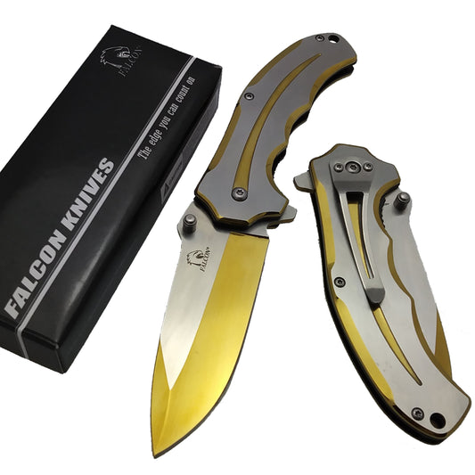Order Falcon 7.75" Pocket Knife – Silver & Gold EDC Blade for Sale