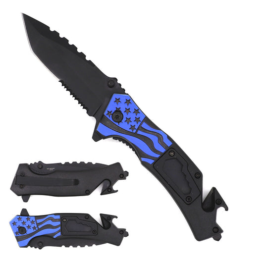4" Black Blade / Black Handle w Blue Stars / Assisted Knife