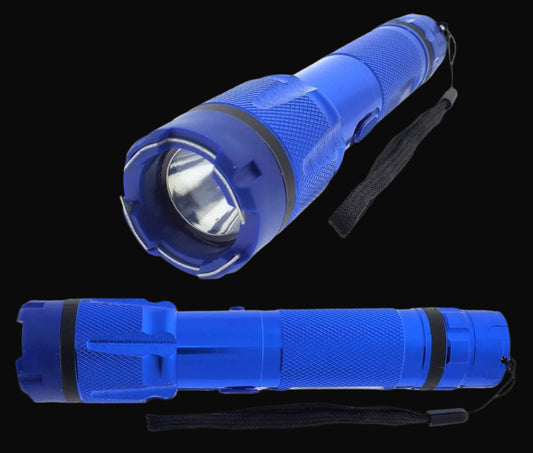 Guild Arms blue stun gun flashlight with textured grip and wrist strap for personal safety
