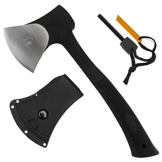 Falcon Survival Axe with Firestarter featuring a durable blade and ergonomic handle for outdoor adventures