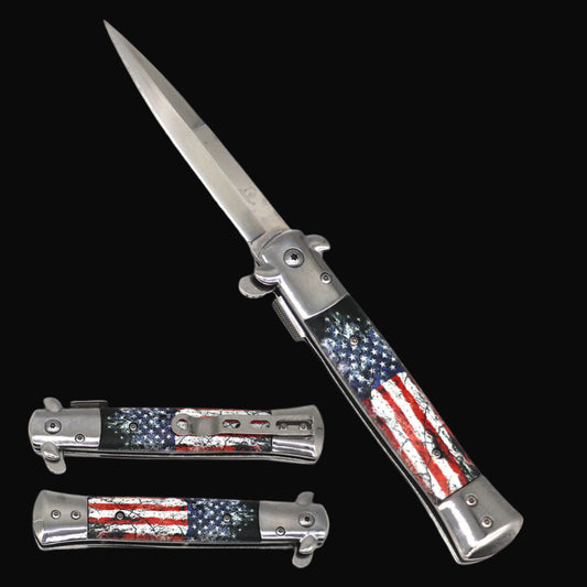 Falcon USA Flag Folding Knife with Spring Assisted Opening and Durable Stainless Steel Blade