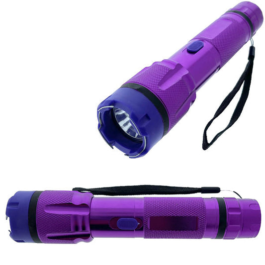 Guild Arms high voltage stun gun flashlight in purple with grip texture and wrist strap