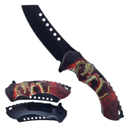Red Dragon Handle spring Assisted Pocket Knife with durable blade and ergonomic grip
