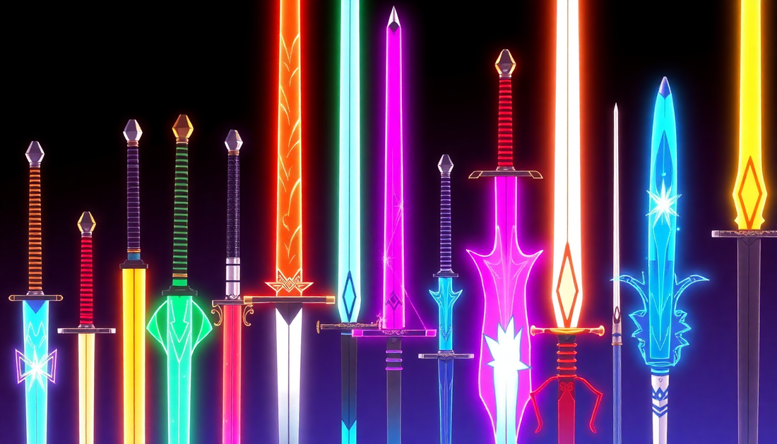 A collection of vibrant anime swords displayed online