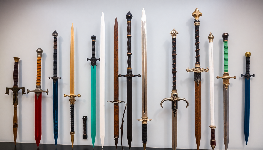 A variety of foam fantasy swords on display