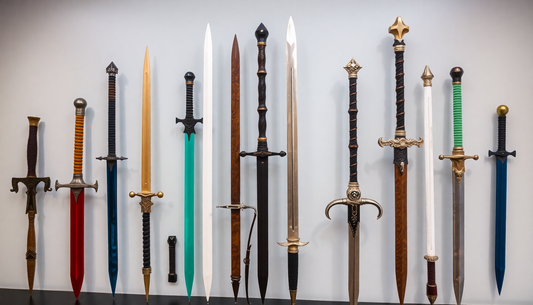 A variety of foam fantasy swords on display