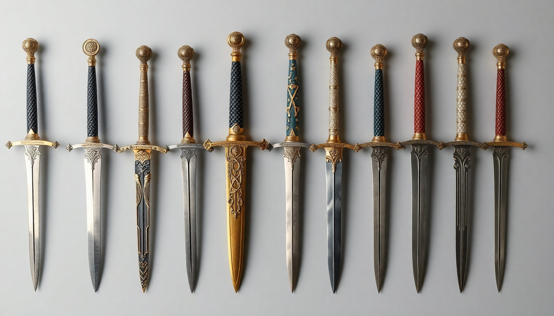 A collection of ornate medieval and masonic swords