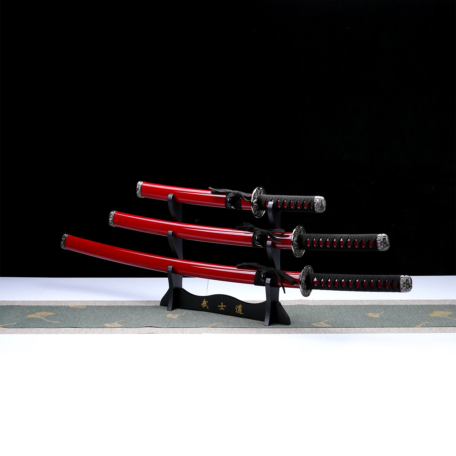 3 PCS Samurai Sword Set - Red Katana , Wakizashi and Tanto Set