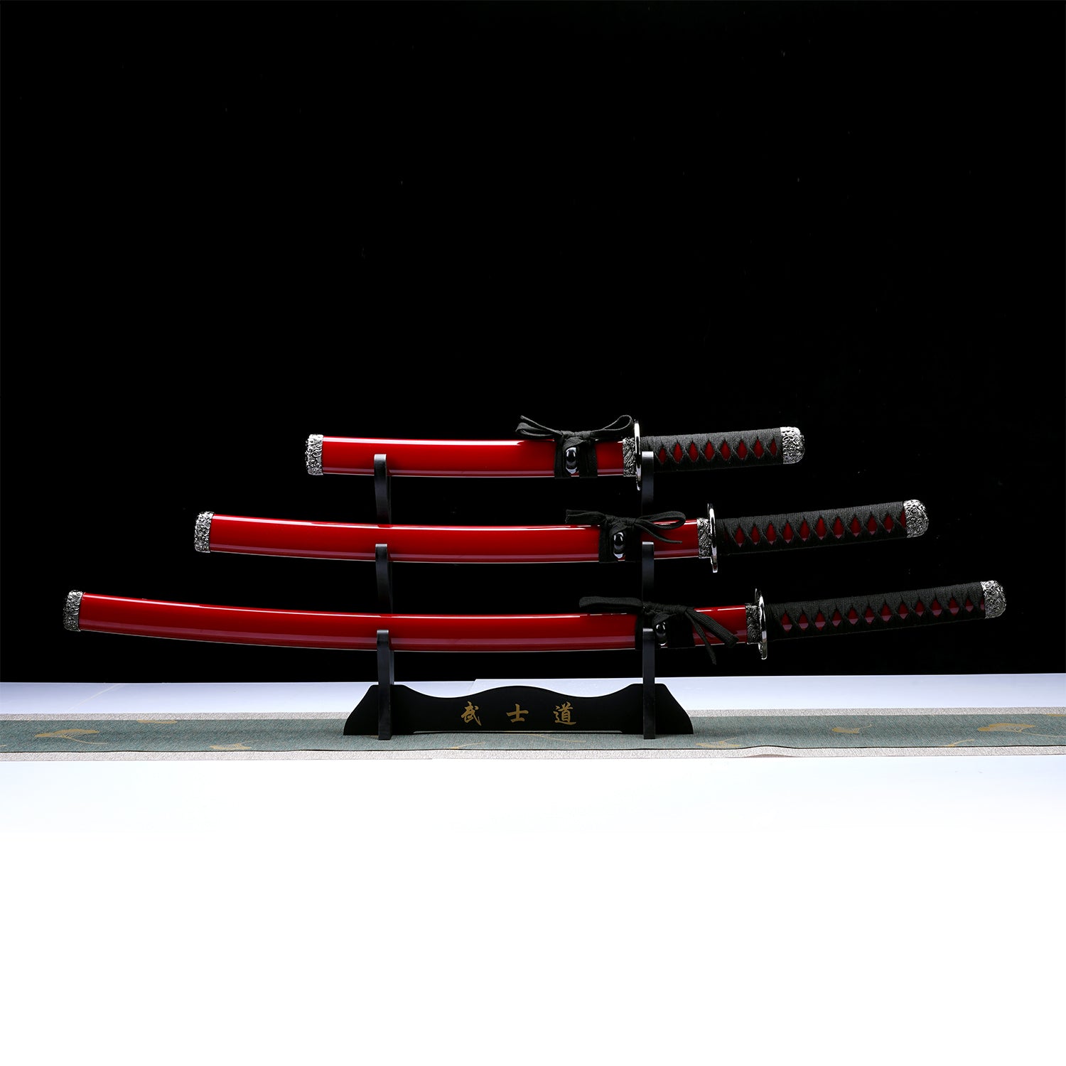 3 PCS Samurai Sword Set - Red Katana , Wakizashi and Tanto Set