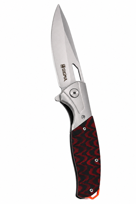 Sigma Ball Bearing Flipper Knife - Micarta Black & Red Handle