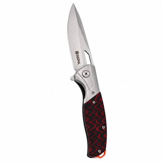 Sigma Ball Bearing Flipper Knife - Micarta Black & Red Handle