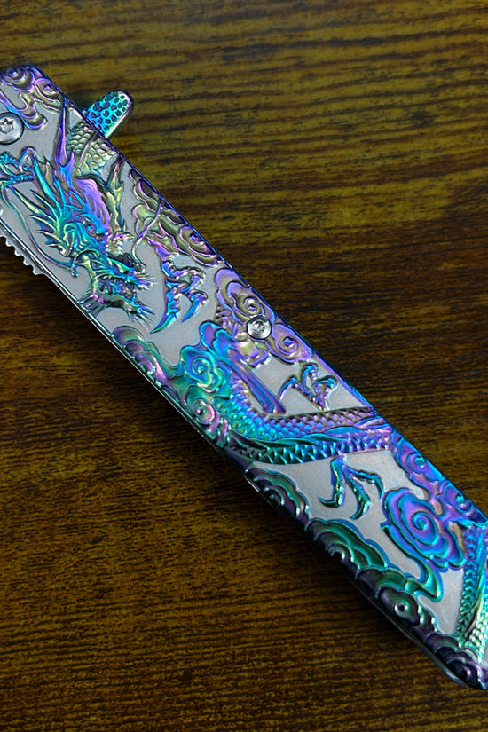 Falcon Dragon Engraved Rainbow Spring-Assisted Pocket Knife | KS3024RB
