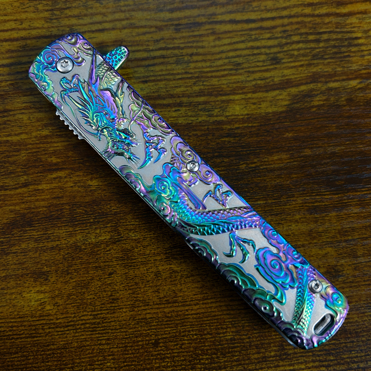 Falcon Dragon Engraved Rainbow Spring-Assisted Pocket Knife | KS3024RB