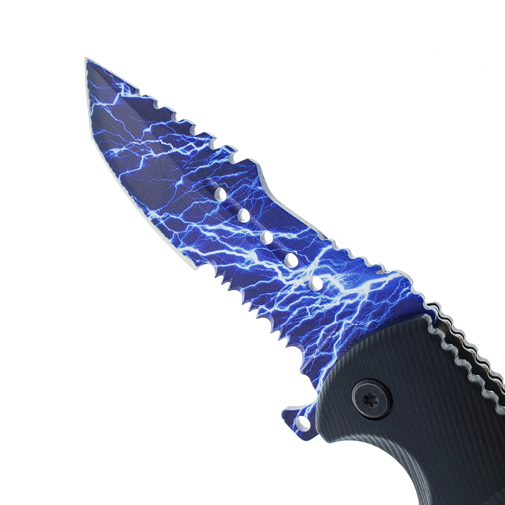 Falcon 2 Pc Hunting Knives Set with Fire Starter, Sharpener and Sheath featuring a lightning design blade