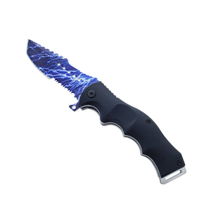 Falcon 2 Pc Hunting Knives Set with Fire Starter, Sharpener and Sheath featuring a durable blue lightning design