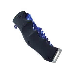 Falcon 2 Pc Hunting Knives Set with Fire Starter, Sharpener and Sheath featuring a blue lightning design grip