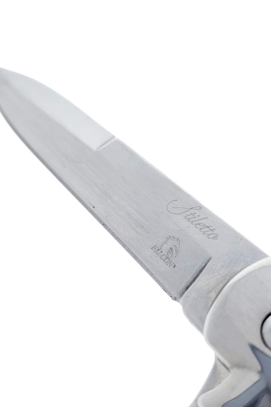 Falcon 9" Spring Assisted Stiletto Knife w/ faux White Marble Acrylic handle.