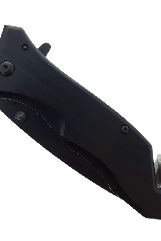 8" Black Spring Assisted Knife | Seat Belt Cutter & Glass Breaker folding pocket knife product photo