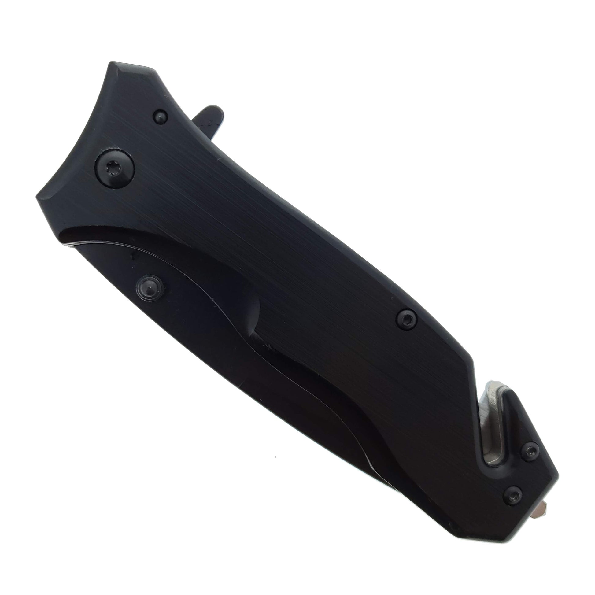 8" Black Spring Assisted Knife | Seat Belt Cutter & Glass Breaker folding pocket knife product photo
