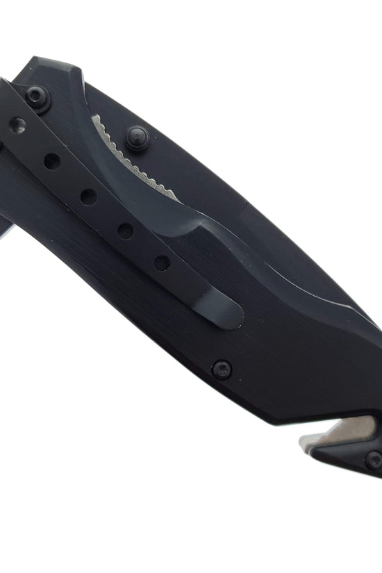8" Black Spring Assisted Knife | Seat Belt Cutter & Glass Breaker folding pocket knife product photo