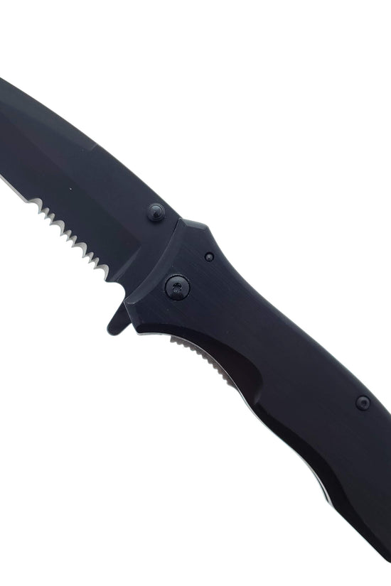 8" Black Spring Assisted Knife | Seat Belt Cutter & Glass Breaker folding pocket knife product photo