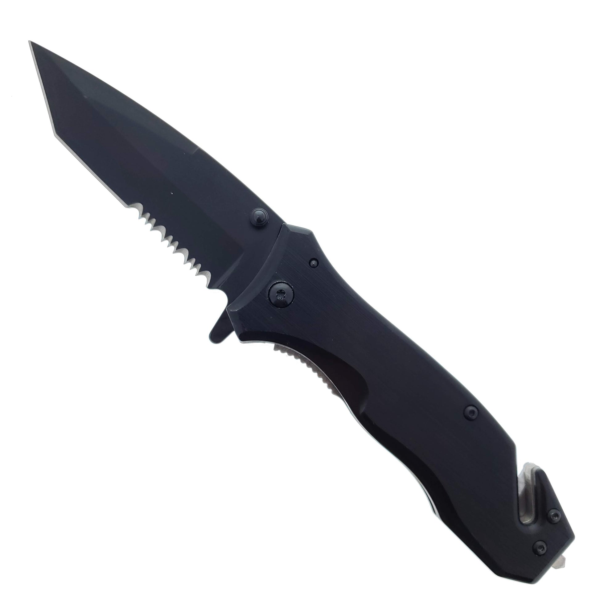8" Black Spring Assisted Knife | Seat Belt Cutter & Glass Breaker folding pocket knife product photo