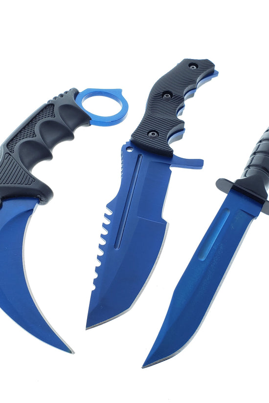 Falcon 3 Piece Set Blue Blade / Black Handle / Tactical Knife