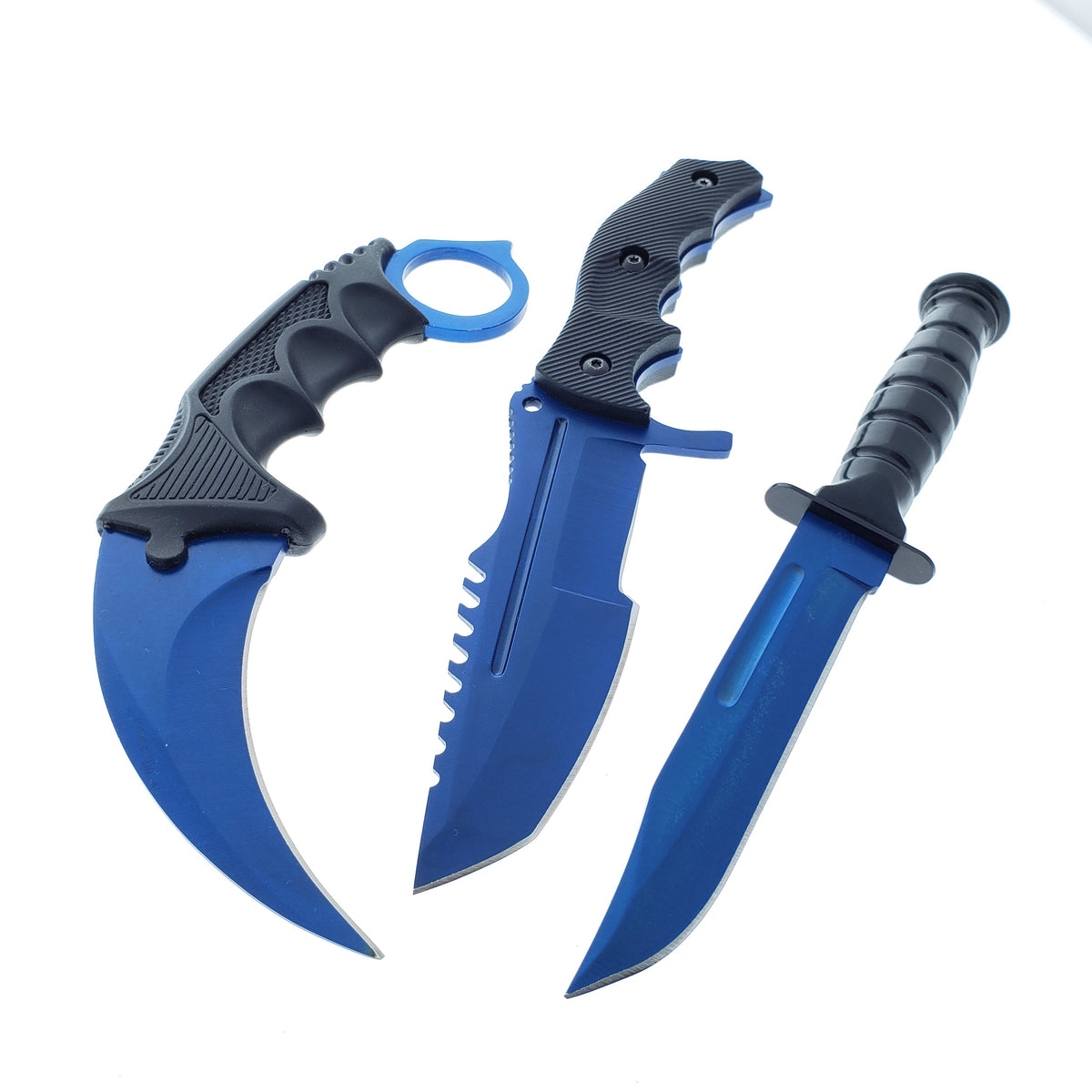 Falcon 3 Piece Set Blue Blade / Black Handle / Tactical Knife