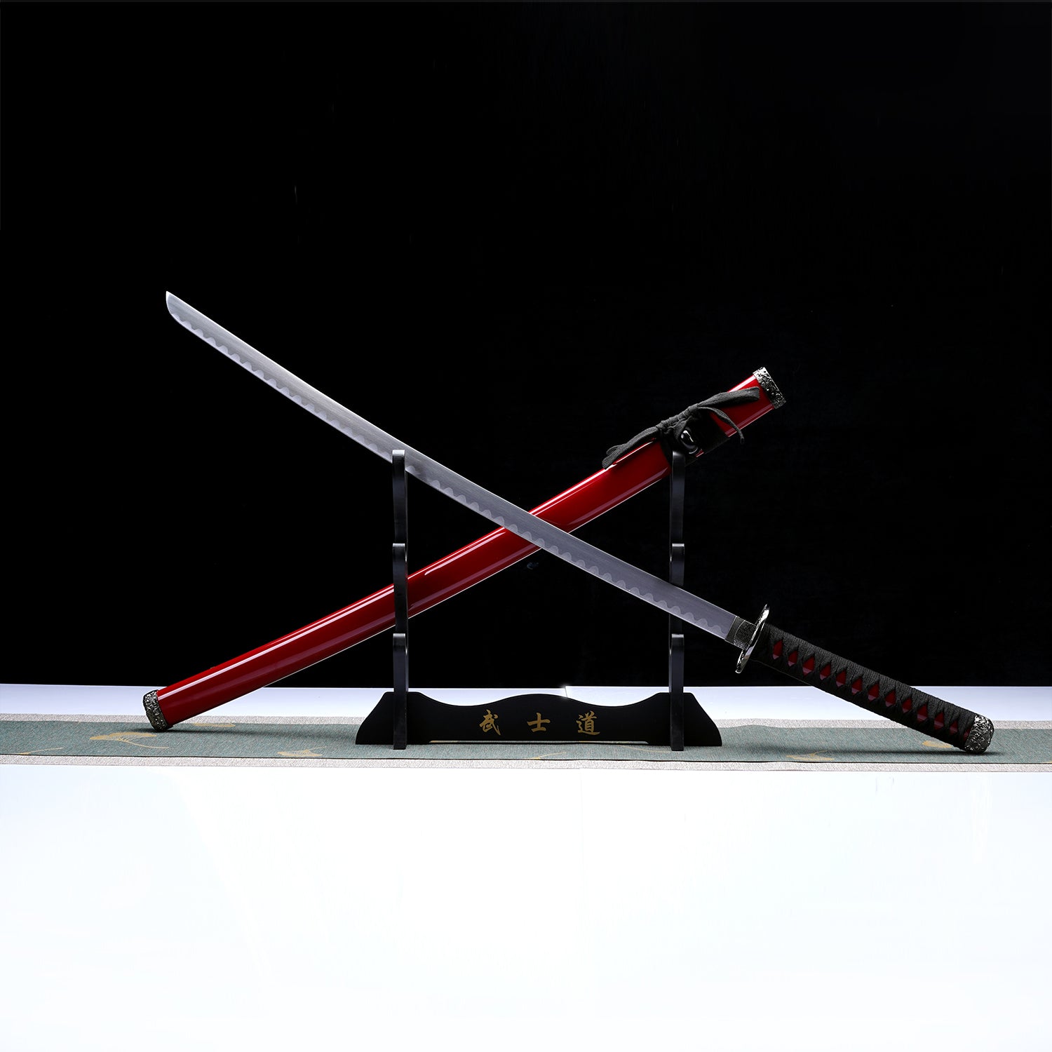3 PCS Samurai Sword Set - Red Katana , Wakizashi and Tanto Set