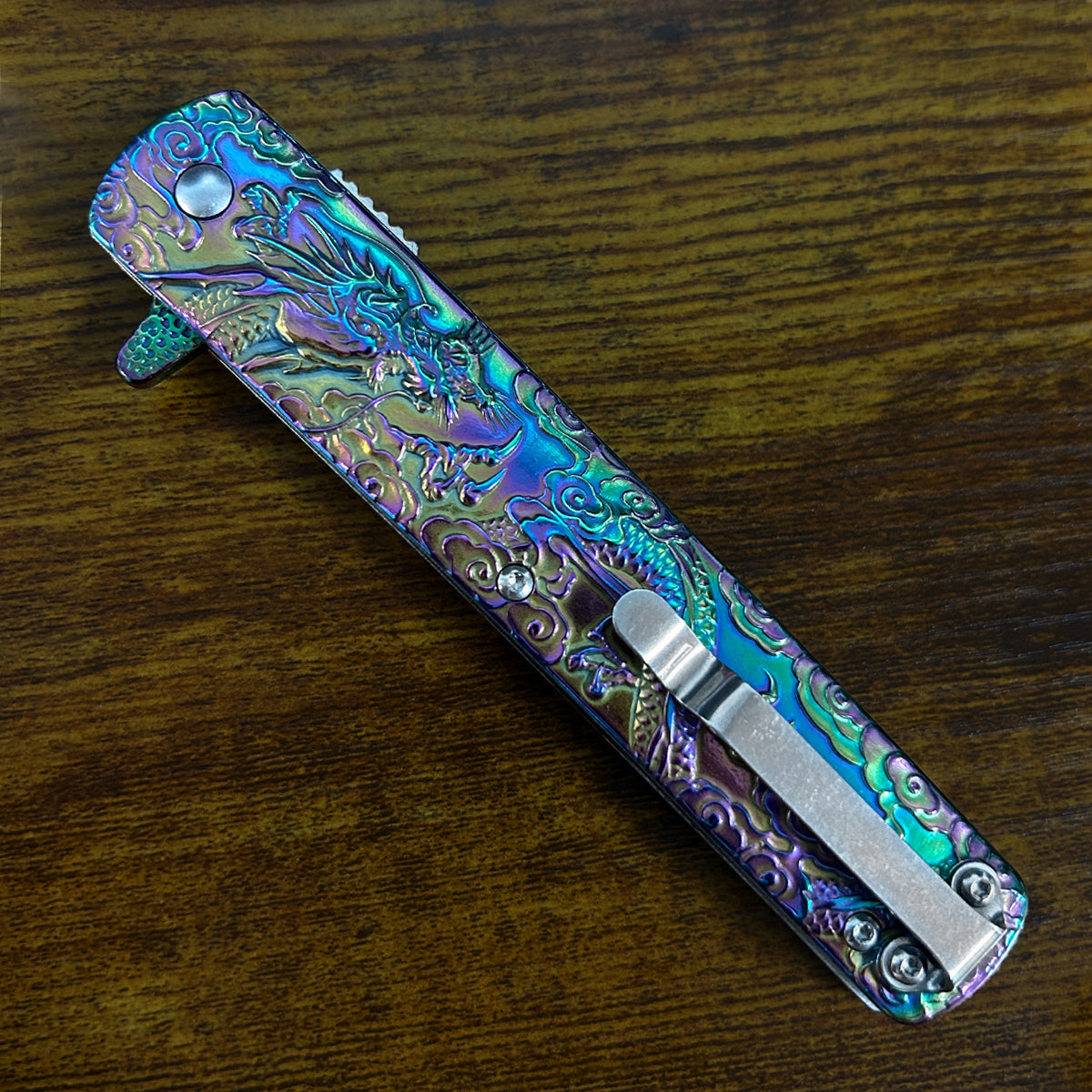 Falcon Dragon Engraved Rainbow Spring-Assisted Pocket Knife | KS3024RB