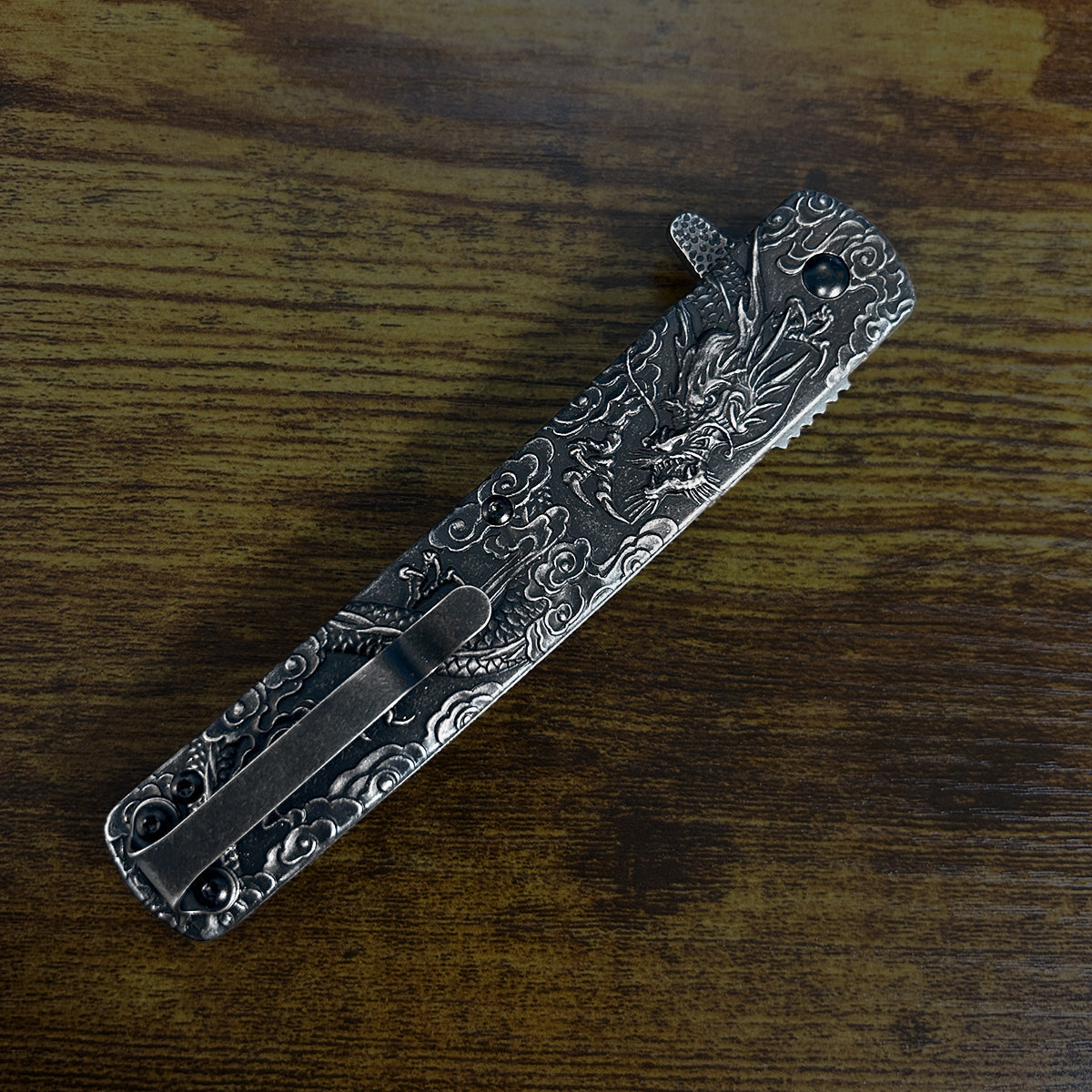 Falcon Dragon Engraved Black Spring-Assisted Pocket Knife | KS3024ST