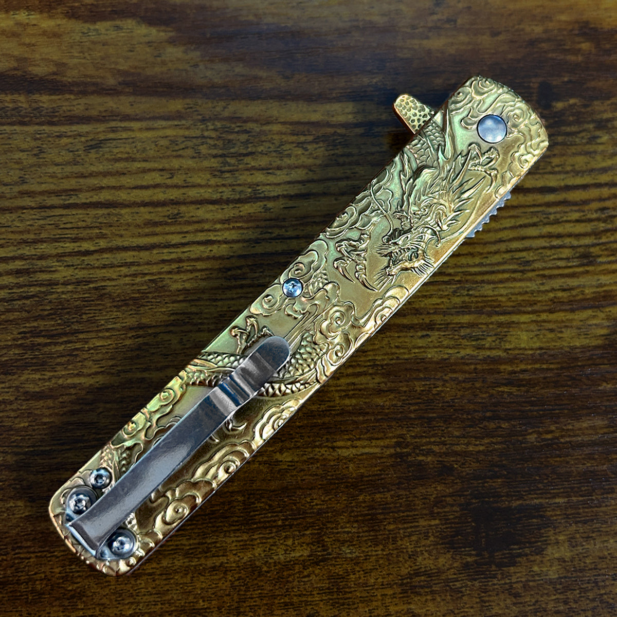 Falcon Dragon Engraved Gold Spring-Assisted Pocket Knife | KS3024GD