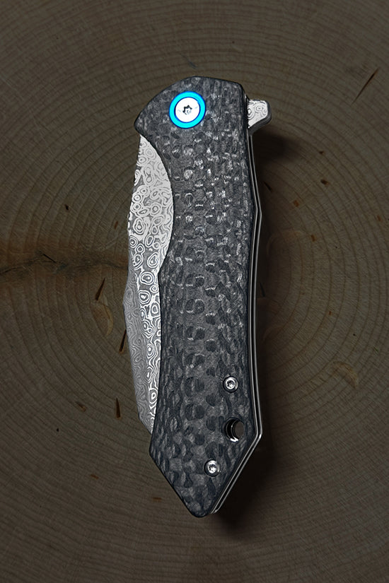 Damascus Ball Bearing Flipper Knife – Black Handle