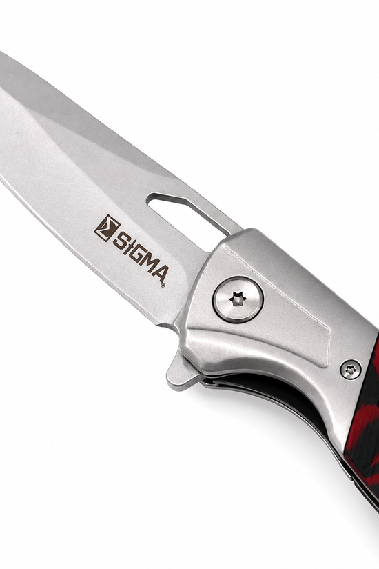 Sigma Ball Bearing Flipper Knife - Micarta Black & Red Handle