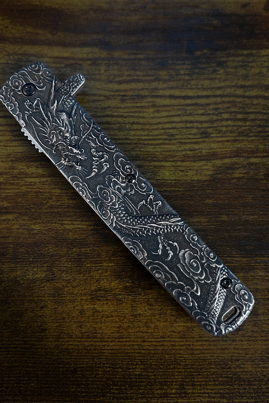 Falcon Dragon Engraved Black Spring-Assisted Pocket Knife | KS3024ST