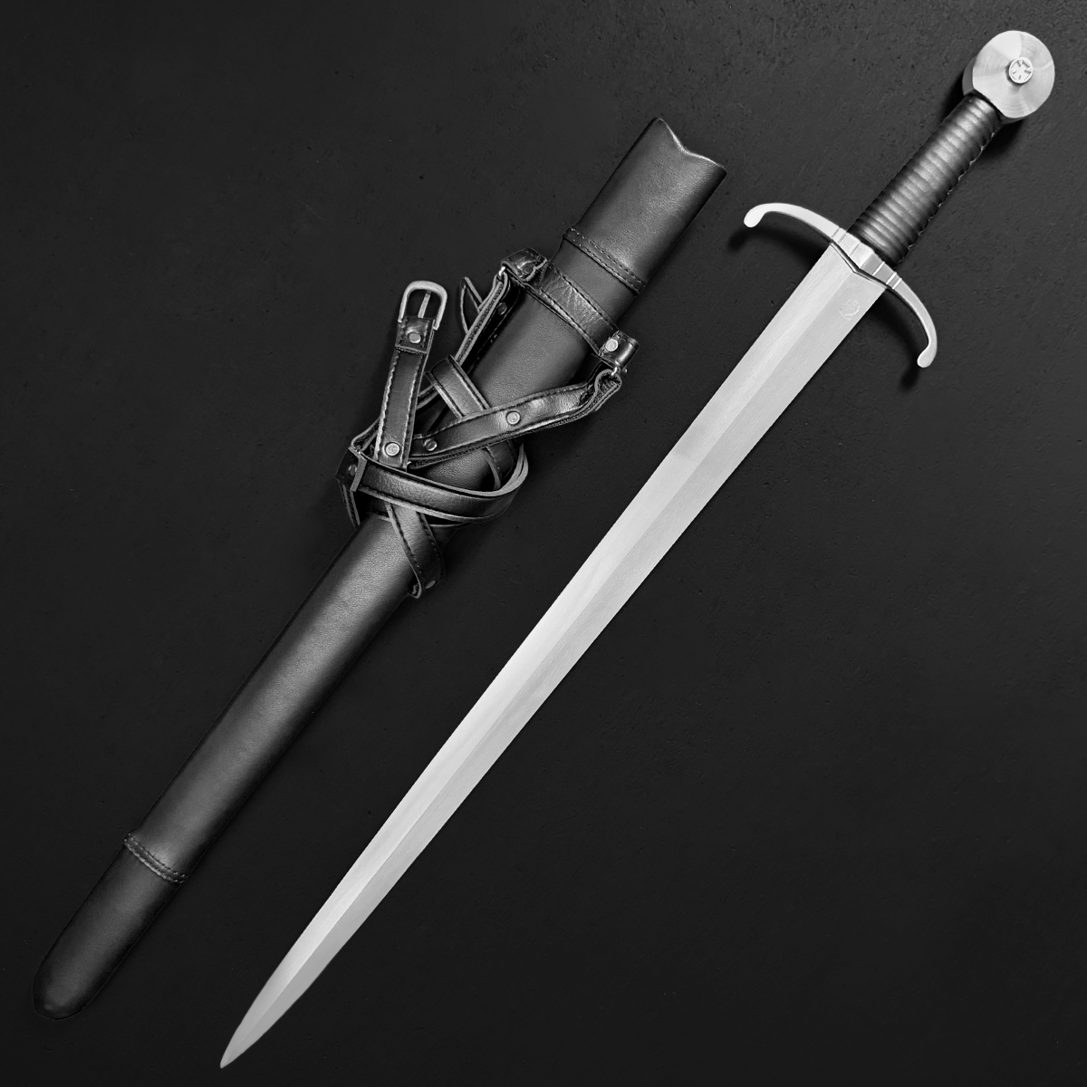 35" Hand Forged Medieval Sword w/ Leather Strips