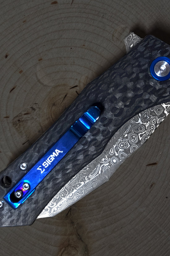 Damascus Ball Bearing Flipper Knife – Black Handle