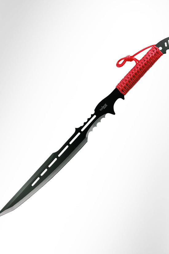 28" Red Machete w 3 Throwing Knives