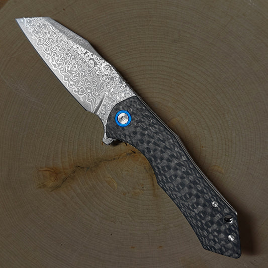 Damascus Ball Bearing Flipper Knife – Black Handle