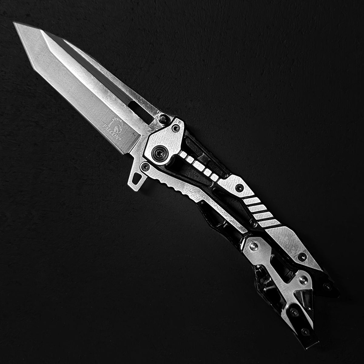Falcon Black & Chrome Spring Assisted Pocket Knife