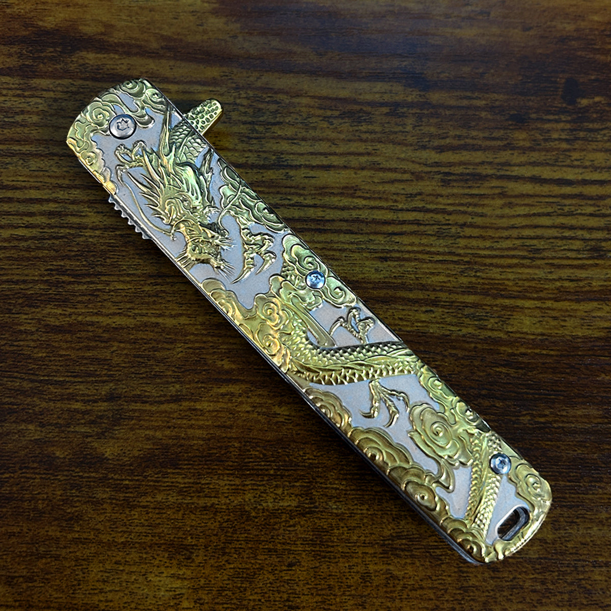 Falcon Dragon Engraved Gold Spring-Assisted Pocket Knife | KS3024GD