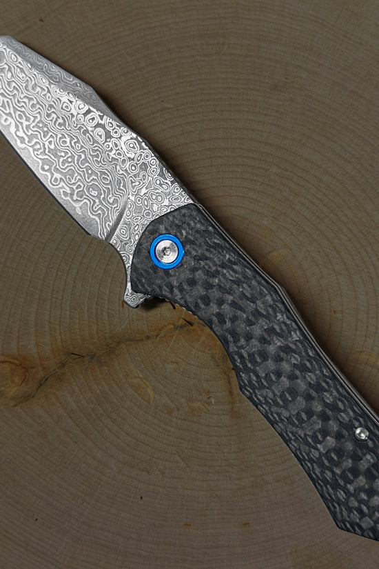 Damascus Ball Bearing Flipper Knife - Black Handle