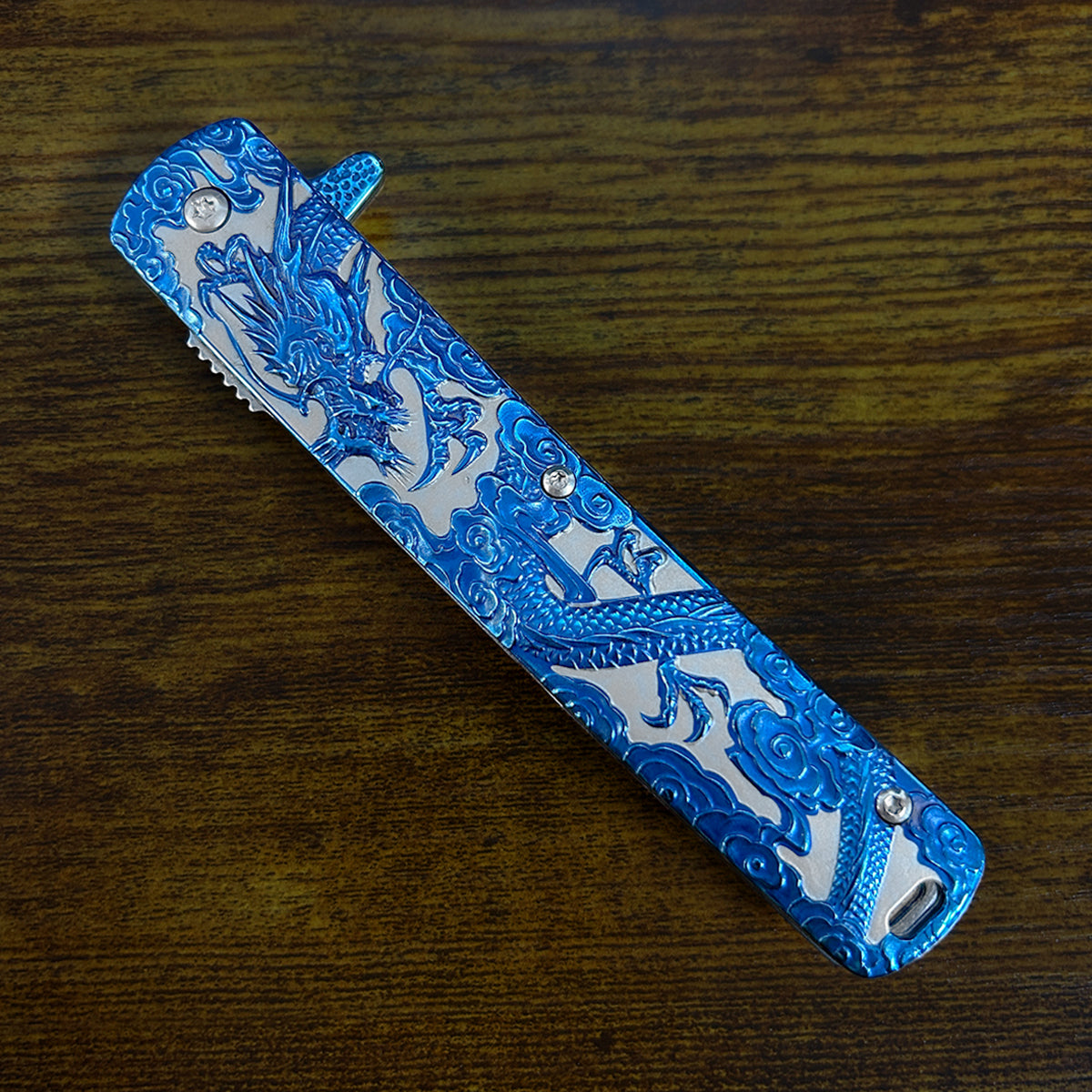 Falcon Dragon Engraved Blue Spring-Assisted Pocket Knife | KS3024BL
