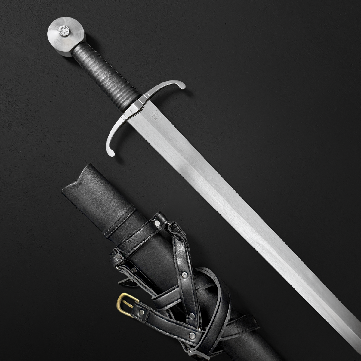 35" Hand Forged Medieval Sword w/ Leather Strips