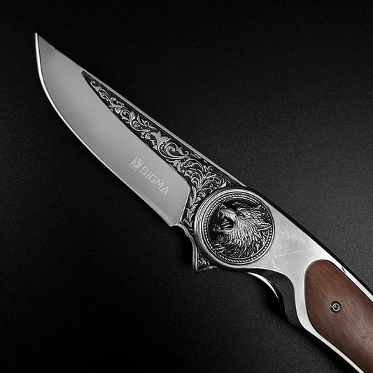 Sigma Folding Knife - Wolf Wood Handle