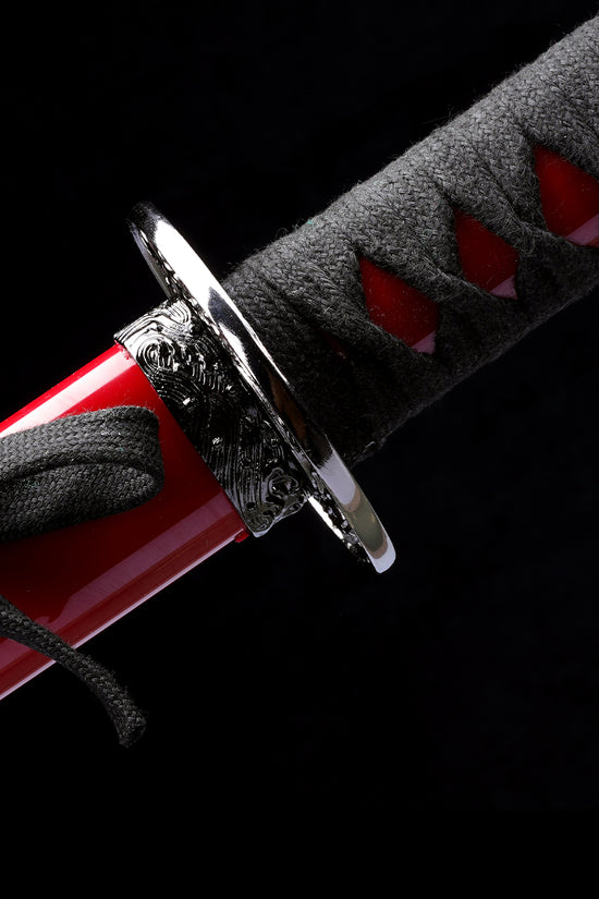 3 PCS Samurai Sword Set - Red Katana , Wakizashi and Tanto Set
